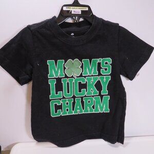 Baby...Mom's Lucky Charm T-Shirt Black 100% Cotton Size 2T St. Patrick's Day